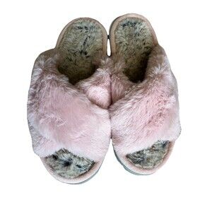 Dearfoams Furry Crossband Women's Slide Slipper Fuzzy Pink New Size 7
